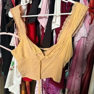 Forever 21 Women's Yellow Lace Trim Top